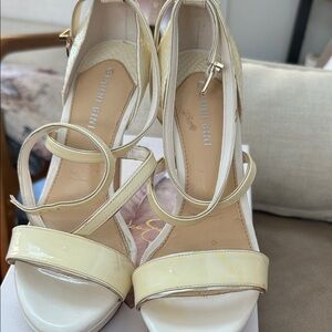 Gianni Bini Cream and Yellow Strappy Heels